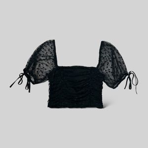 Heart Print Black Mesh Crop Top